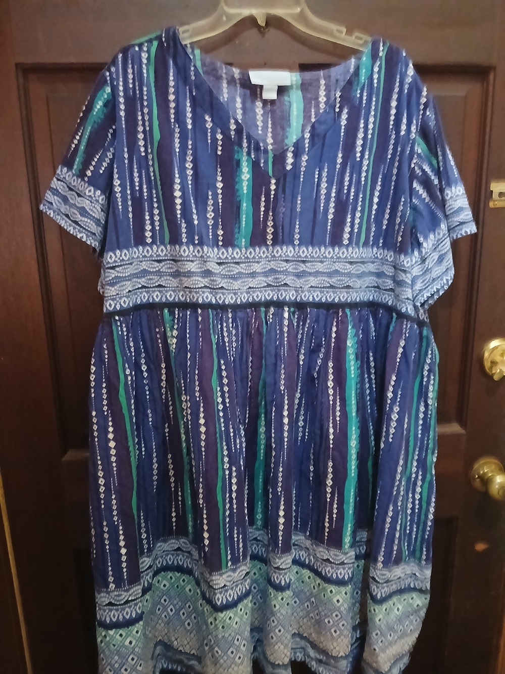 Only Necessities Navy Blue Striped V-Neck Midi Dress